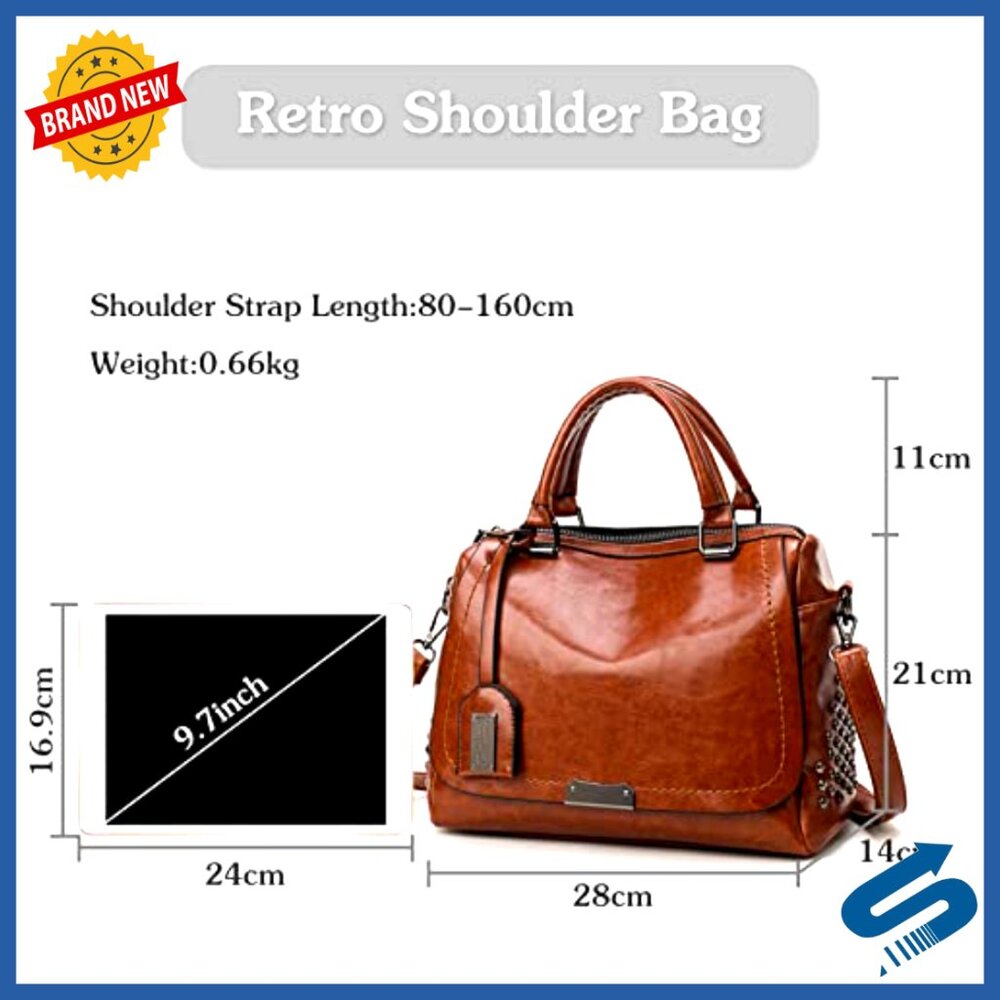 Vintage PU Leather Satchel Crossbody Bag with Adjustable Strap for Work Travel - Picture 4 of 7